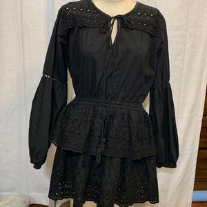 CHELSEA VIOLET SIZE LARGE boho black mini dress with ruffles.